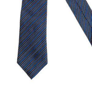 The Suit Aoyama Silk Tie Men’s 60.5” Blue Stripe Japanese Designer Skinny New